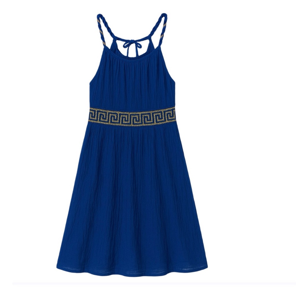 G&C Girls Blue Gold Trim Greek-Inspired Sundress - Size
12‎ - New!